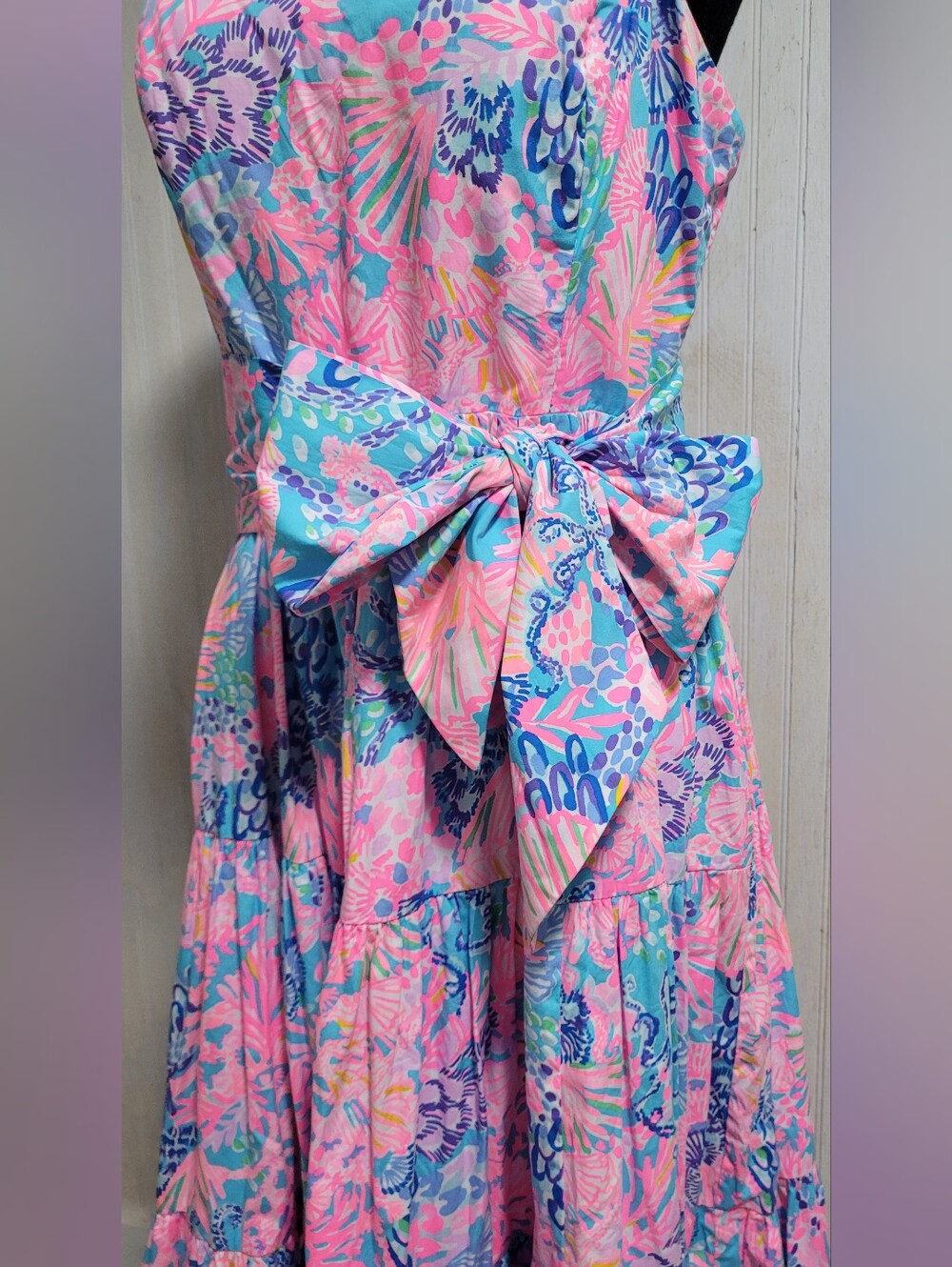 Lilly Pulitzer Edith Maxi Dress Splendor in the Sand Pink Blue Size 8 EUC - Picture 5 of 15
